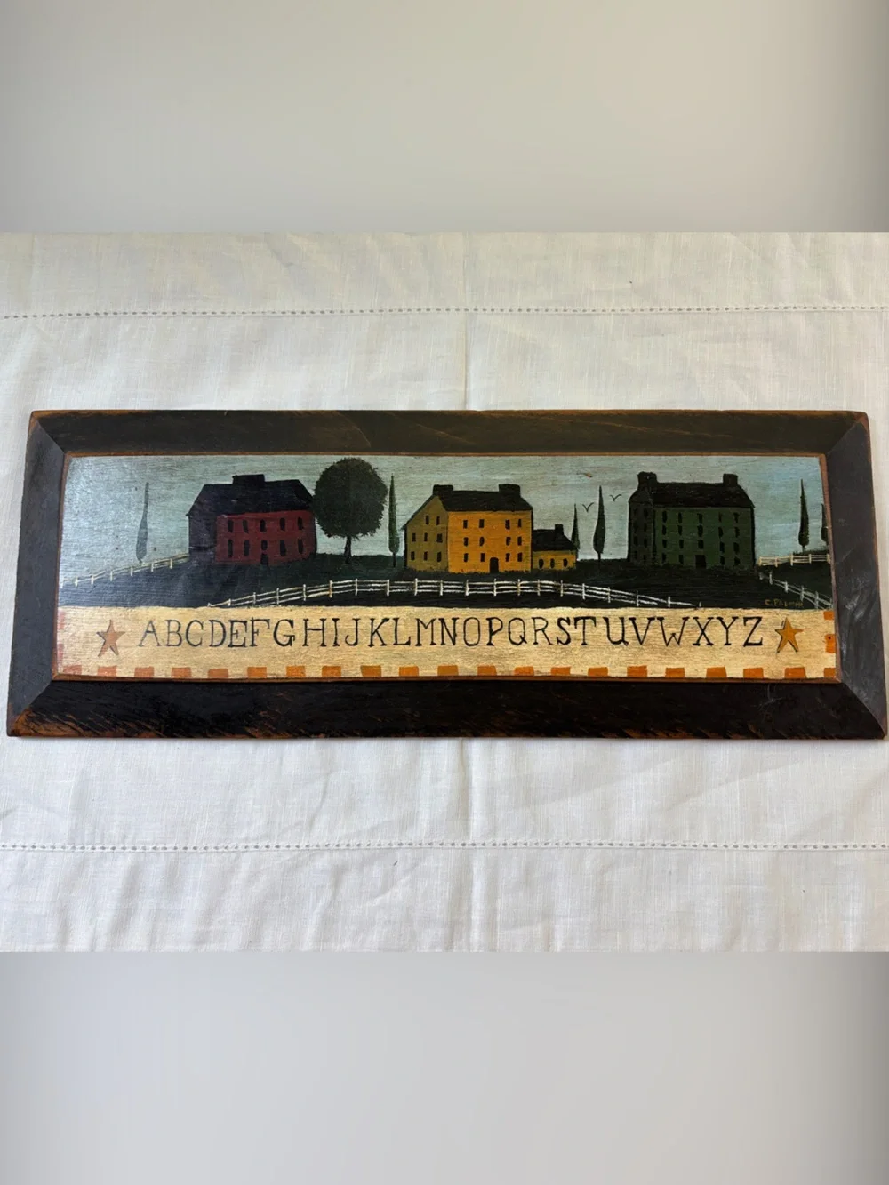 Vintage Wooden C.Palmer Signed Countryside Alphabet Art Primitive Folk Art
